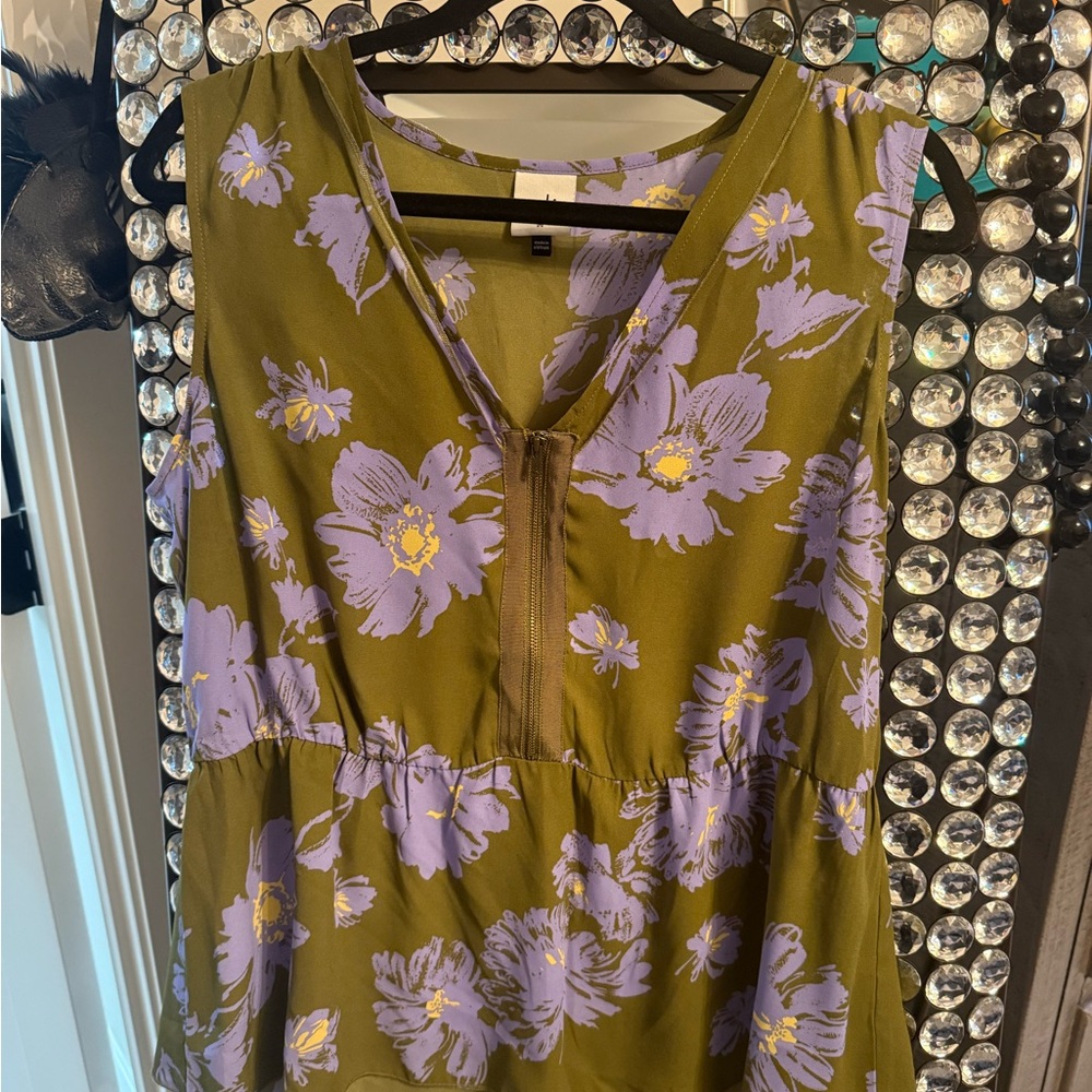 Cabi Floral Sleeveless Dress in Olive and Lavender